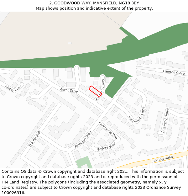 2, GOODWOOD WAY, MANSFIELD, NG18 3BY: Location map and indicative extent of plot