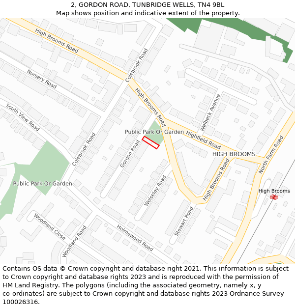 2, GORDON ROAD, TUNBRIDGE WELLS, TN4 9BL: Location map and indicative extent of plot