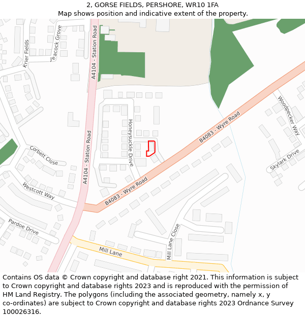 2, GORSE FIELDS, PERSHORE, WR10 1FA: Location map and indicative extent of plot