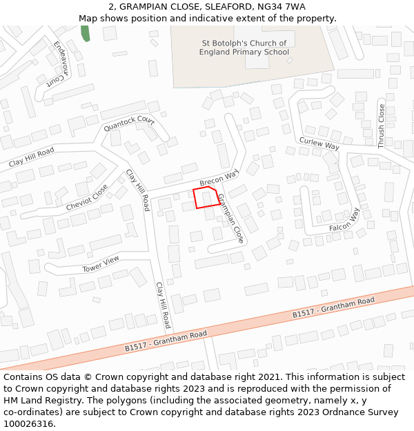 2, GRAMPIAN CLOSE, SLEAFORD, NG34 7WA: Location map and indicative extent of plot