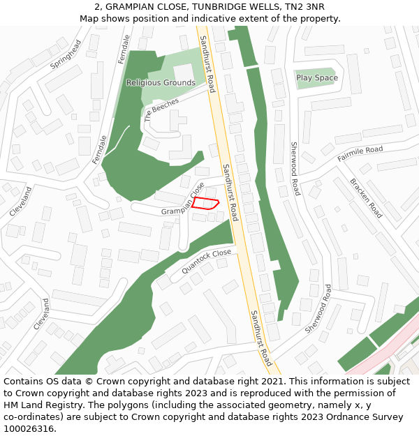2, GRAMPIAN CLOSE, TUNBRIDGE WELLS, TN2 3NR: Location map and indicative extent of plot