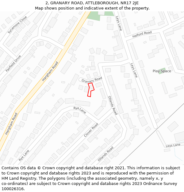 2, GRANARY ROAD, ATTLEBOROUGH, NR17 2JE: Location map and indicative extent of plot