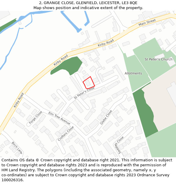 2, GRANGE CLOSE, GLENFIELD, LEICESTER, LE3 8QE: Location map and indicative extent of plot