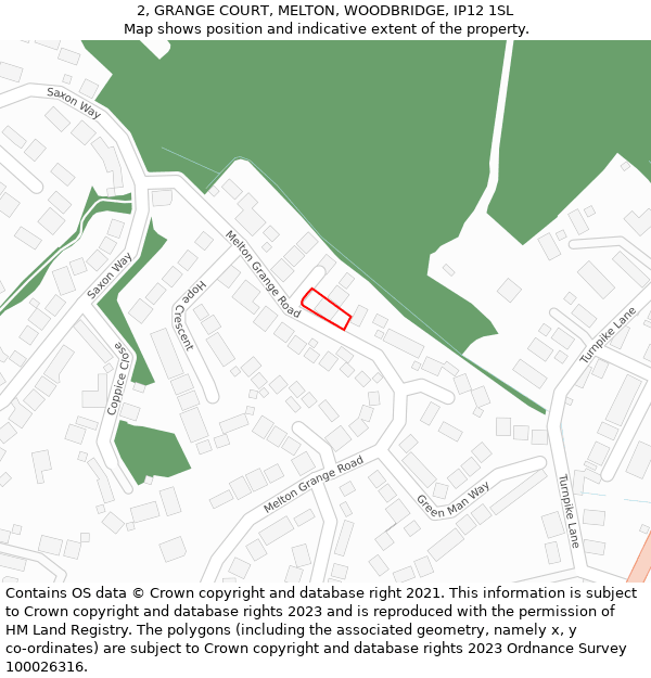 2, GRANGE COURT, MELTON, WOODBRIDGE, IP12 1SL: Location map and indicative extent of plot
