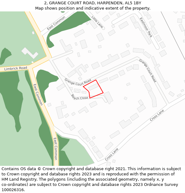 2, GRANGE COURT ROAD, HARPENDEN, AL5 1BY: Location map and indicative extent of plot