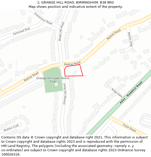 2, GRANGE HILL ROAD, BIRMINGHAM, B38 8RG: Location map and indicative extent of plot