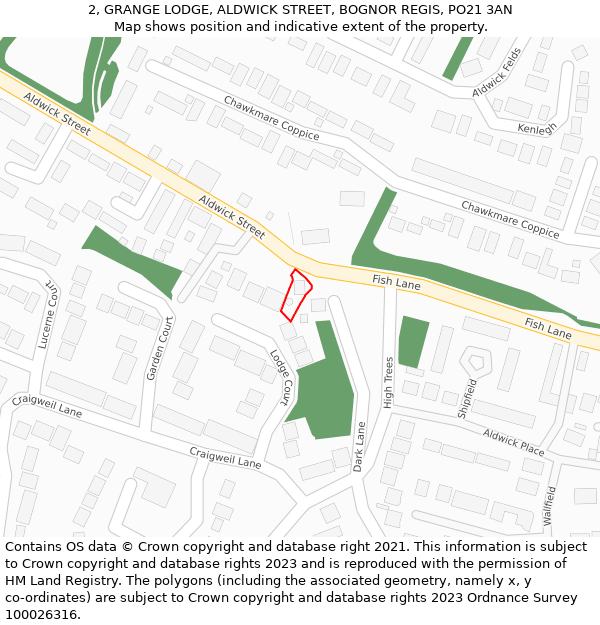 2, GRANGE LODGE, ALDWICK STREET, BOGNOR REGIS, PO21 3AN: Location map and indicative extent of plot