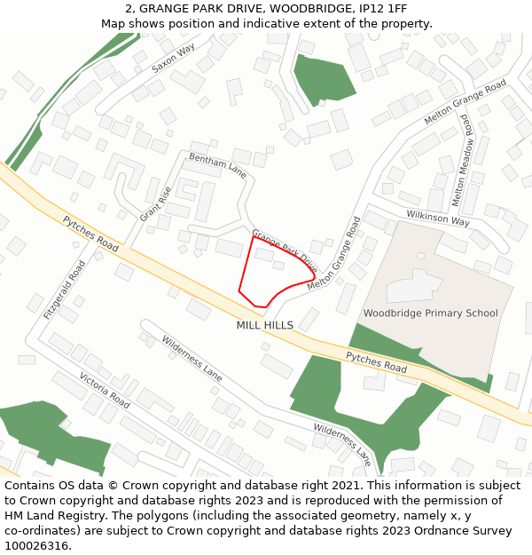 2, GRANGE PARK DRIVE, WOODBRIDGE, IP12 1FF: Location map and indicative extent of plot