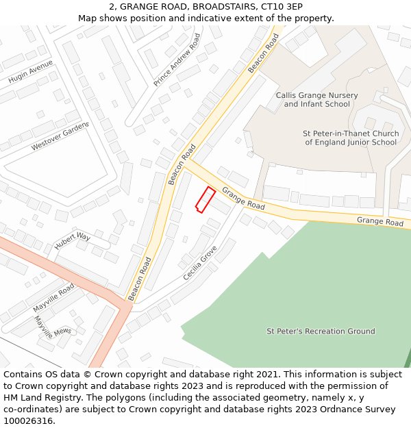 2, GRANGE ROAD, BROADSTAIRS, CT10 3EP: Location map and indicative extent of plot