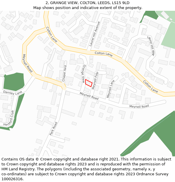 2, GRANGE VIEW, COLTON, LEEDS, LS15 9LD: Location map and indicative extent of plot
