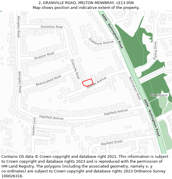 2, GRANVILLE ROAD, MELTON MOWBRAY, LE13 0SN: Location map and indicative extent of plot