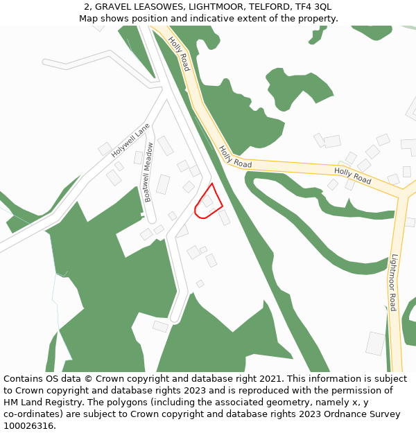 2, GRAVEL LEASOWES, LIGHTMOOR, TELFORD, TF4 3QL: Location map and indicative extent of plot