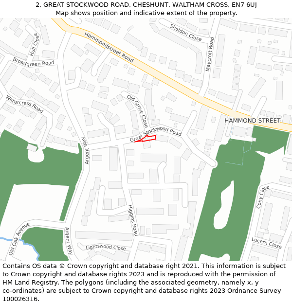 2, GREAT STOCKWOOD ROAD, CHESHUNT, WALTHAM CROSS, EN7 6UJ: Location map and indicative extent of plot