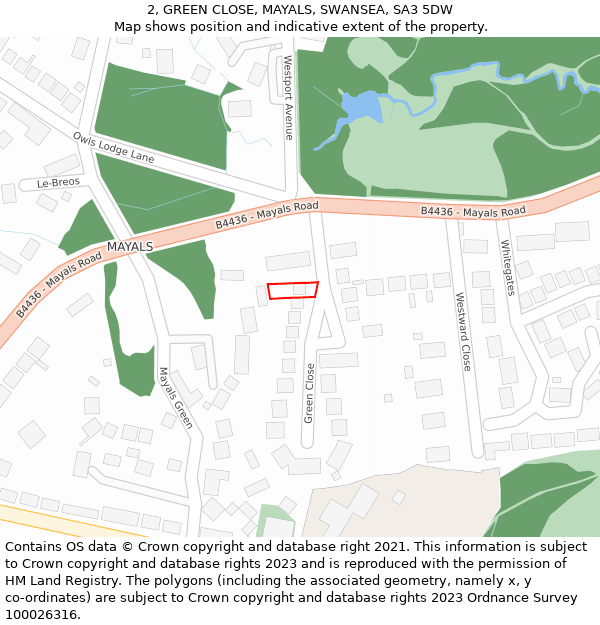 2, GREEN CLOSE, MAYALS, SWANSEA, SA3 5DW: Location map and indicative extent of plot