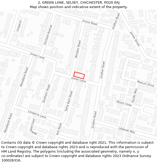 2, GREEN LANE, SELSEY, CHICHESTER, PO20 0AJ: Location map and indicative extent of plot