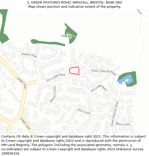 2, GREEN PASTURES ROAD, WRAXALL, BRISTOL, BS48 1ND: Location map and indicative extent of plot