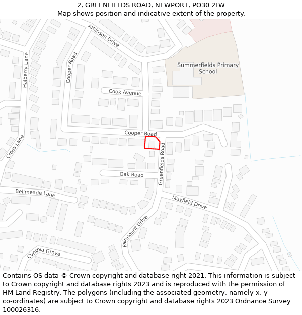 2, GREENFIELDS ROAD, NEWPORT, PO30 2LW: Location map and indicative extent of plot