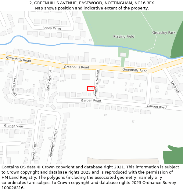 2, GREENHILLS AVENUE, EASTWOOD, NOTTINGHAM, NG16 3FX: Location map and indicative extent of plot