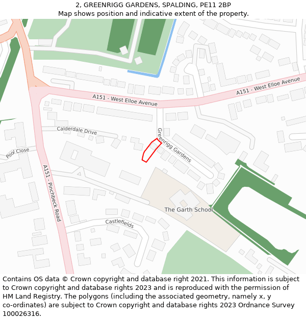 2, GREENRIGG GARDENS, SPALDING, PE11 2BP: Location map and indicative extent of plot