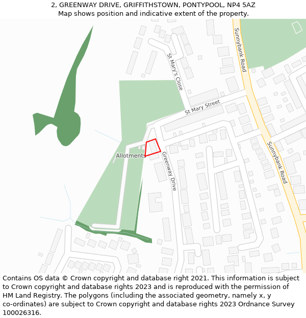 2, GREENWAY DRIVE, GRIFFITHSTOWN, PONTYPOOL, NP4 5AZ: Location map and indicative extent of plot