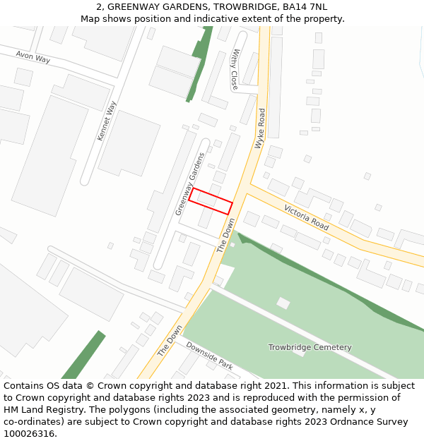 2, GREENWAY GARDENS, TROWBRIDGE, BA14 7NL: Location map and indicative extent of plot