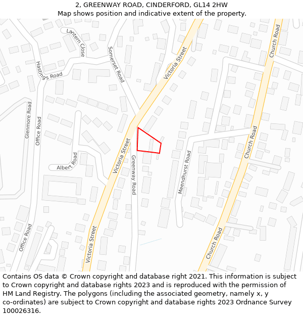 2, GREENWAY ROAD, CINDERFORD, GL14 2HW: Location map and indicative extent of plot