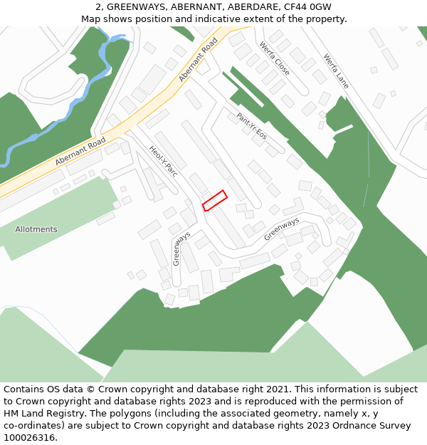 2, GREENWAYS, ABERNANT, ABERDARE, CF44 0GW: Location map and indicative extent of plot