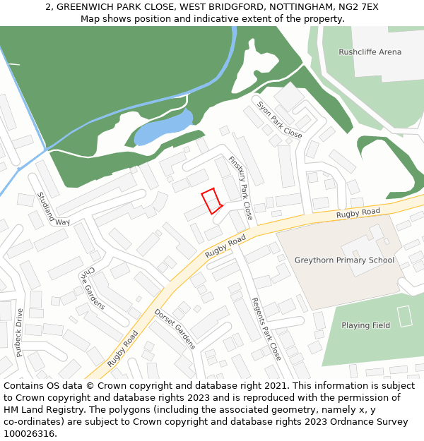 2, GREENWICH PARK CLOSE, WEST BRIDGFORD, NOTTINGHAM, NG2 7EX: Location map and indicative extent of plot