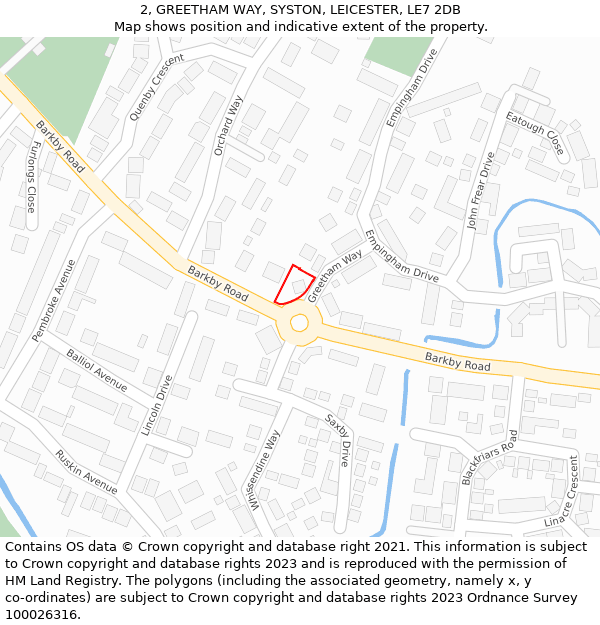 2, GREETHAM WAY, SYSTON, LEICESTER, LE7 2DB: Location map and indicative extent of plot