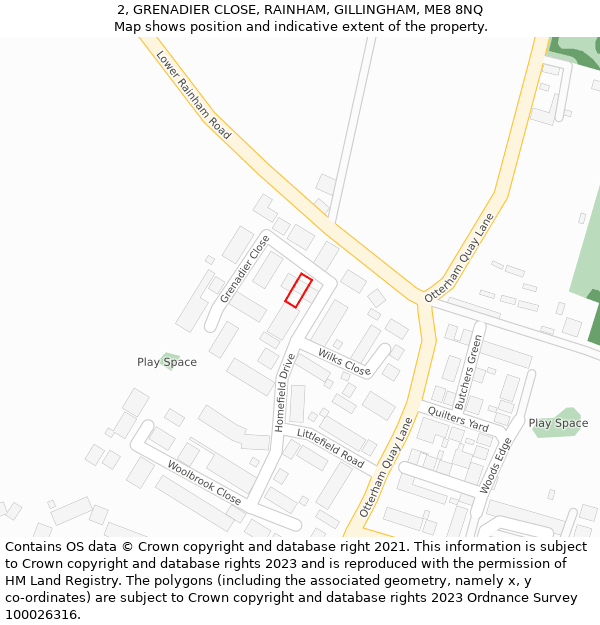 2, GRENADIER CLOSE, RAINHAM, GILLINGHAM, ME8 8NQ: Location map and indicative extent of plot