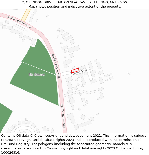 2, GRENDON DRIVE, BARTON SEAGRAVE, KETTERING, NN15 6RW: Location map and indicative extent of plot