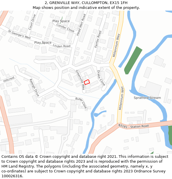 2, GRENVILLE WAY, CULLOMPTON, EX15 1FH: Location map and indicative extent of plot