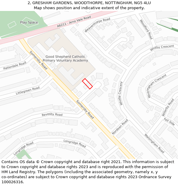 2, GRESHAM GARDENS, WOODTHORPE, NOTTINGHAM, NG5 4LU: Location map and indicative extent of plot