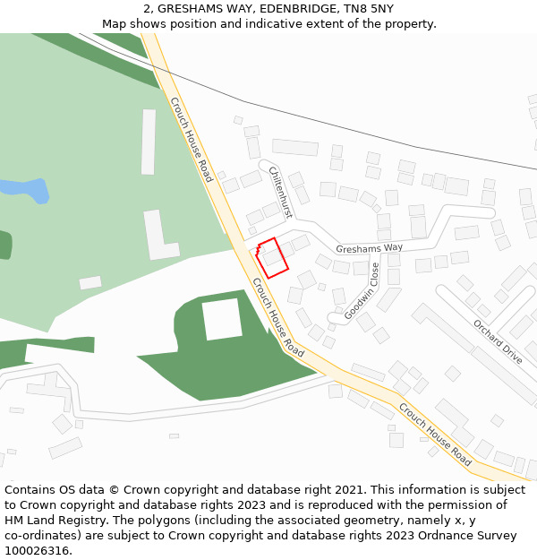 2, GRESHAMS WAY, EDENBRIDGE, TN8 5NY: Location map and indicative extent of plot