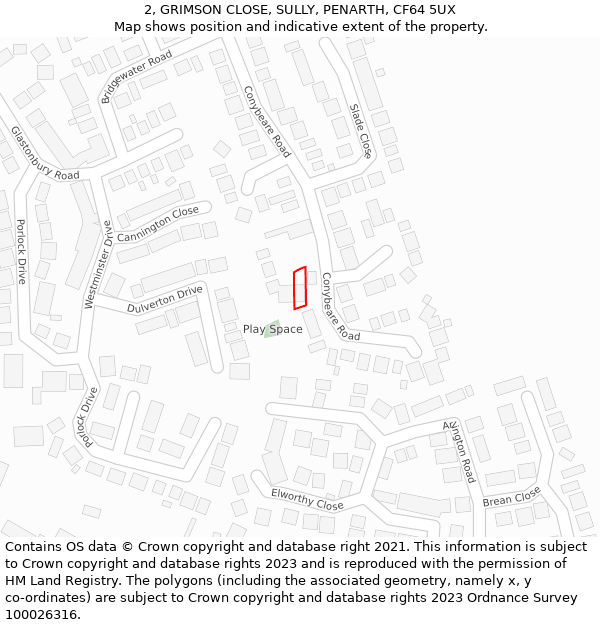 2, GRIMSON CLOSE, SULLY, PENARTH, CF64 5UX: Location map and indicative extent of plot