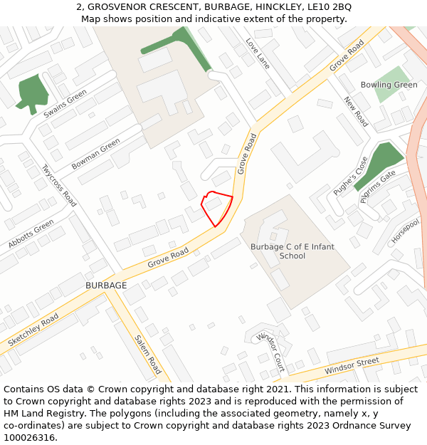 2, GROSVENOR CRESCENT, BURBAGE, HINCKLEY, LE10 2BQ: Location map and indicative extent of plot