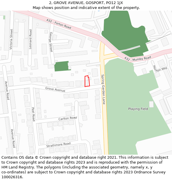 2, GROVE AVENUE, GOSPORT, PO12 1JX: Location map and indicative extent of plot