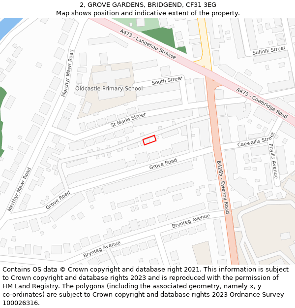 2, GROVE GARDENS, BRIDGEND, CF31 3EG: Location map and indicative extent of plot
