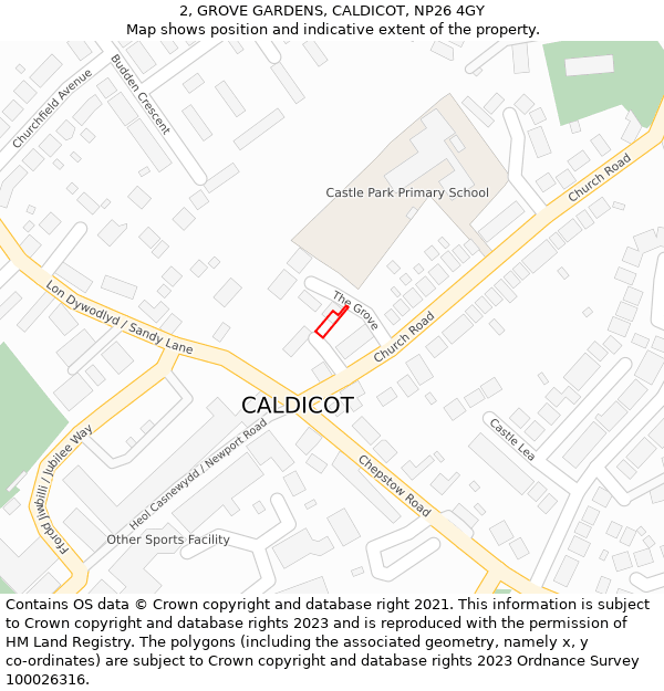 2, GROVE GARDENS, CALDICOT, NP26 4GY: Location map and indicative extent of plot