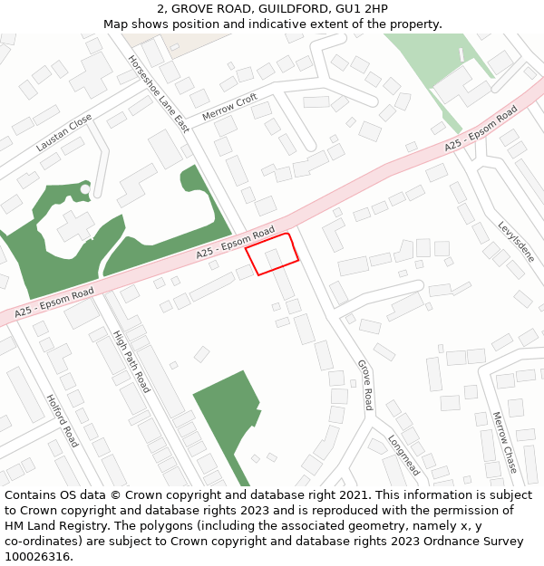 2, GROVE ROAD, GUILDFORD, GU1 2HP: Location map and indicative extent of plot