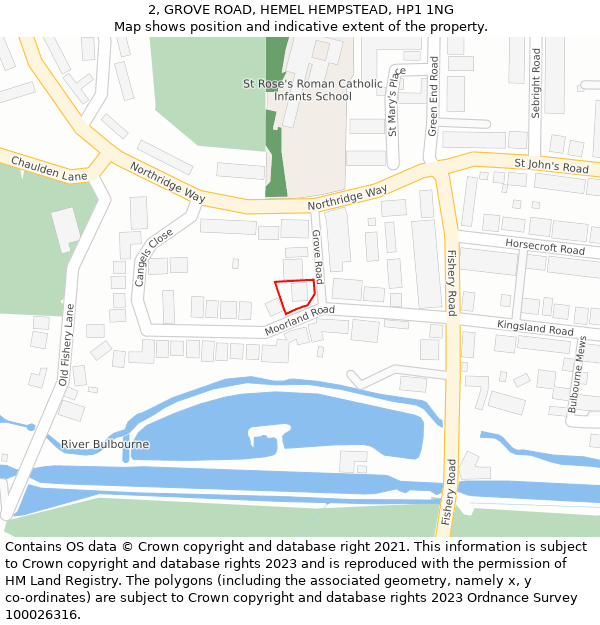 2, GROVE ROAD, HEMEL HEMPSTEAD, HP1 1NG: Location map and indicative extent of plot