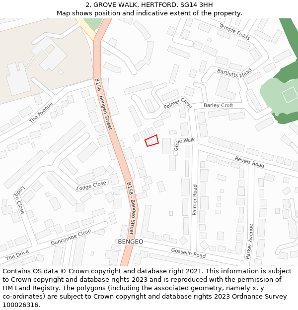 2, GROVE WALK, HERTFORD, SG14 3HH: Location map and indicative extent of plot