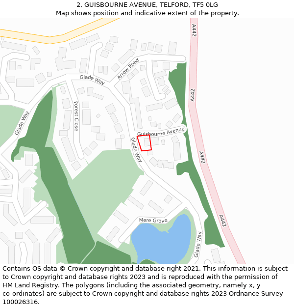 2, GUISBOURNE AVENUE, TELFORD, TF5 0LG: Location map and indicative extent of plot