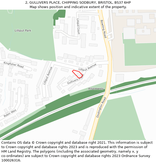 2, GULLIVERS PLACE, CHIPPING SODBURY, BRISTOL, BS37 6HP: Location map and indicative extent of plot