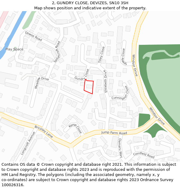 2, GUNDRY CLOSE, DEVIZES, SN10 3SH: Location map and indicative extent of plot