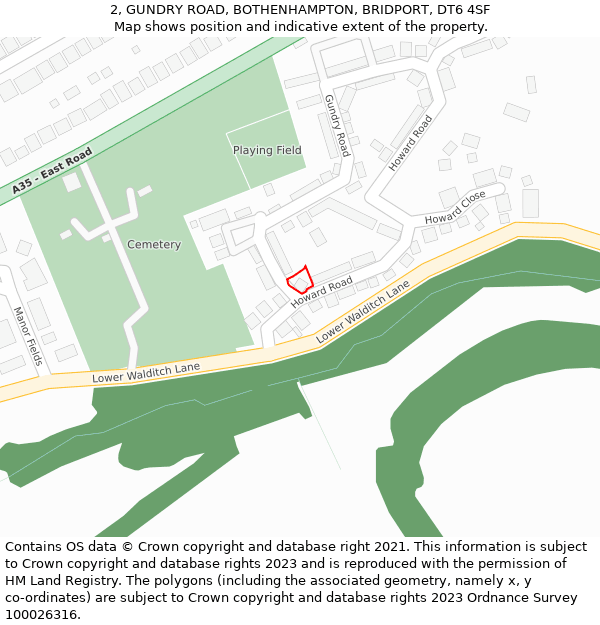 2, GUNDRY ROAD, BOTHENHAMPTON, BRIDPORT, DT6 4SF: Location map and indicative extent of plot