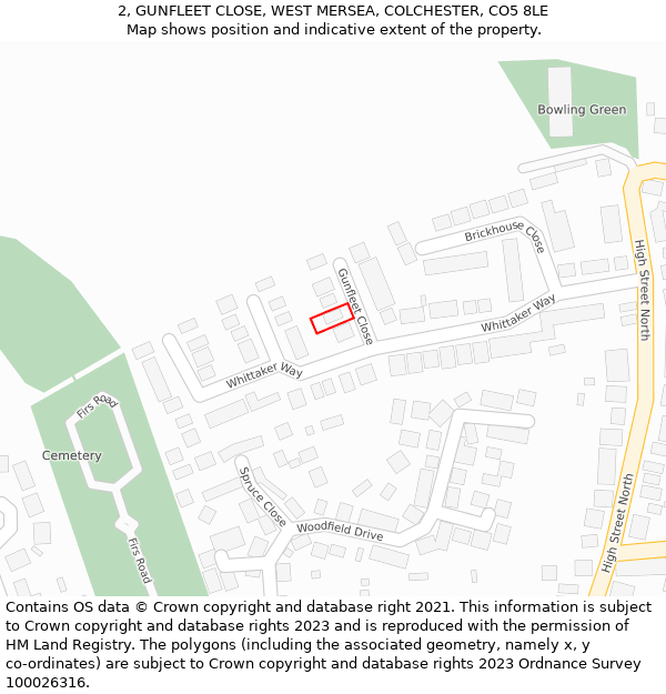 2, GUNFLEET CLOSE, WEST MERSEA, COLCHESTER, CO5 8LE: Location map and indicative extent of plot