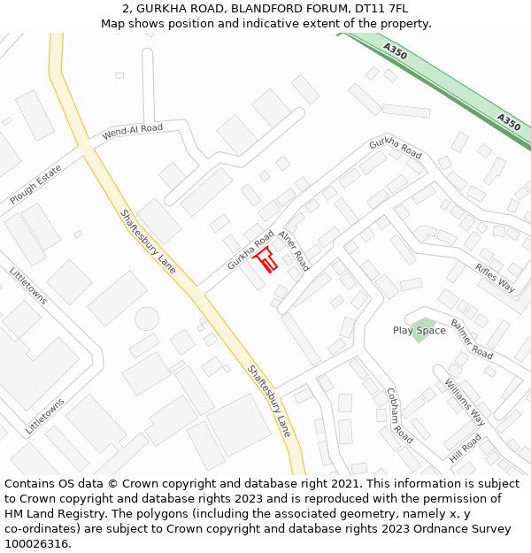 2, GURKHA ROAD, BLANDFORD FORUM, DT11 7FL: Location map and indicative extent of plot