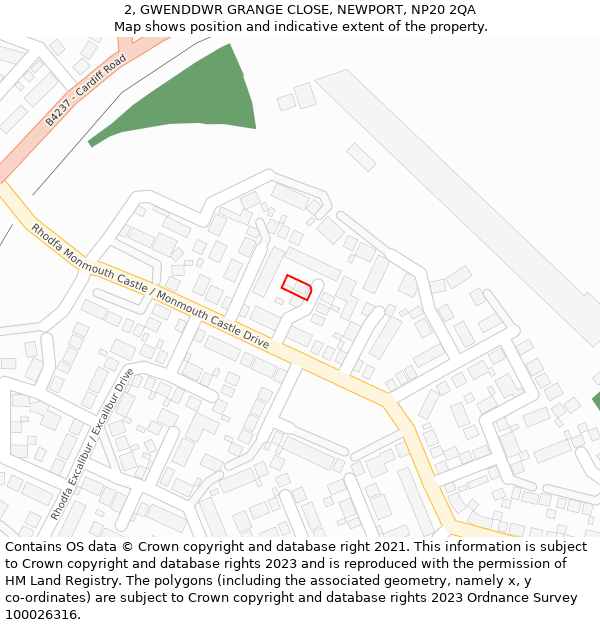 2, GWENDDWR GRANGE CLOSE, NEWPORT, NP20 2QA: Location map and indicative extent of plot