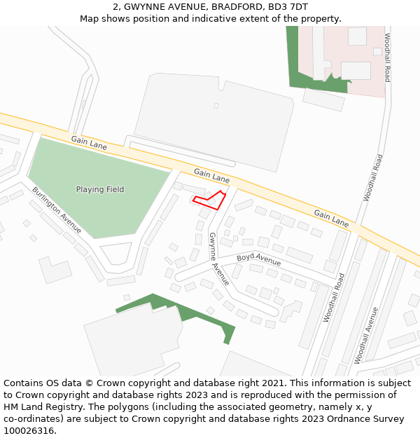 2, GWYNNE AVENUE, BRADFORD, BD3 7DT: Location map and indicative extent of plot